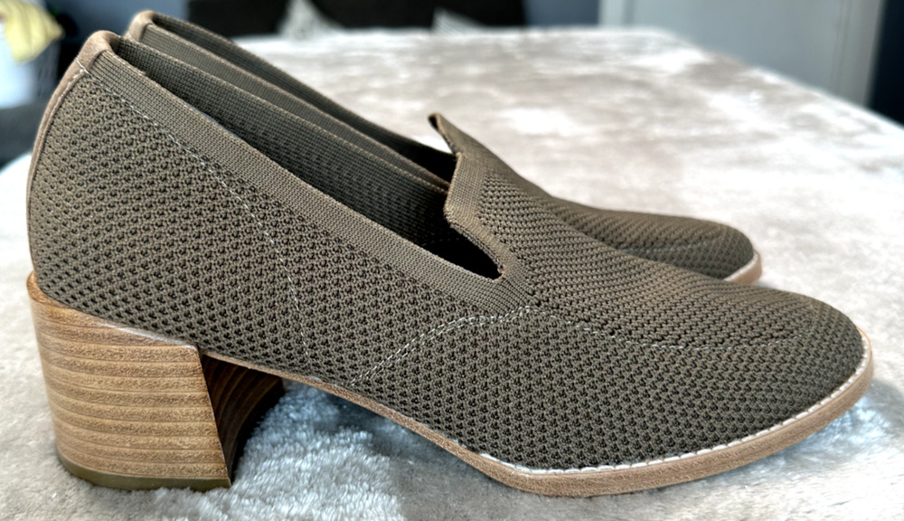 Eileen Fisher Lindy Antelope Brown Knit Stretch Loafers Block Heel Womens Size 8